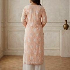 Orange Readymade Cotton Chikankari Kurta