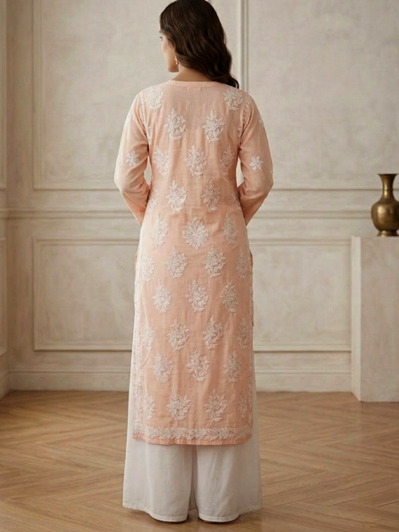 Orange Readymade Cotton Chikankari Kurta