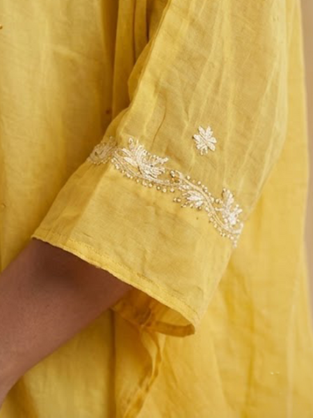 Yellow Mulchanderi Kaftan