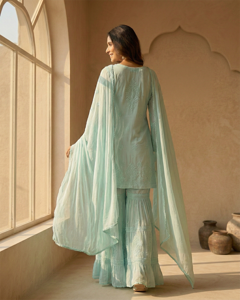 Viscose Georgette Aqua Blue Garara Set