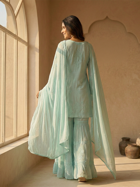 Viscose Georgette Aqua Blue Garara Set