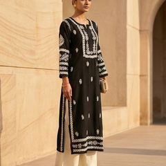 Black Chikankari Modal Long Kurti