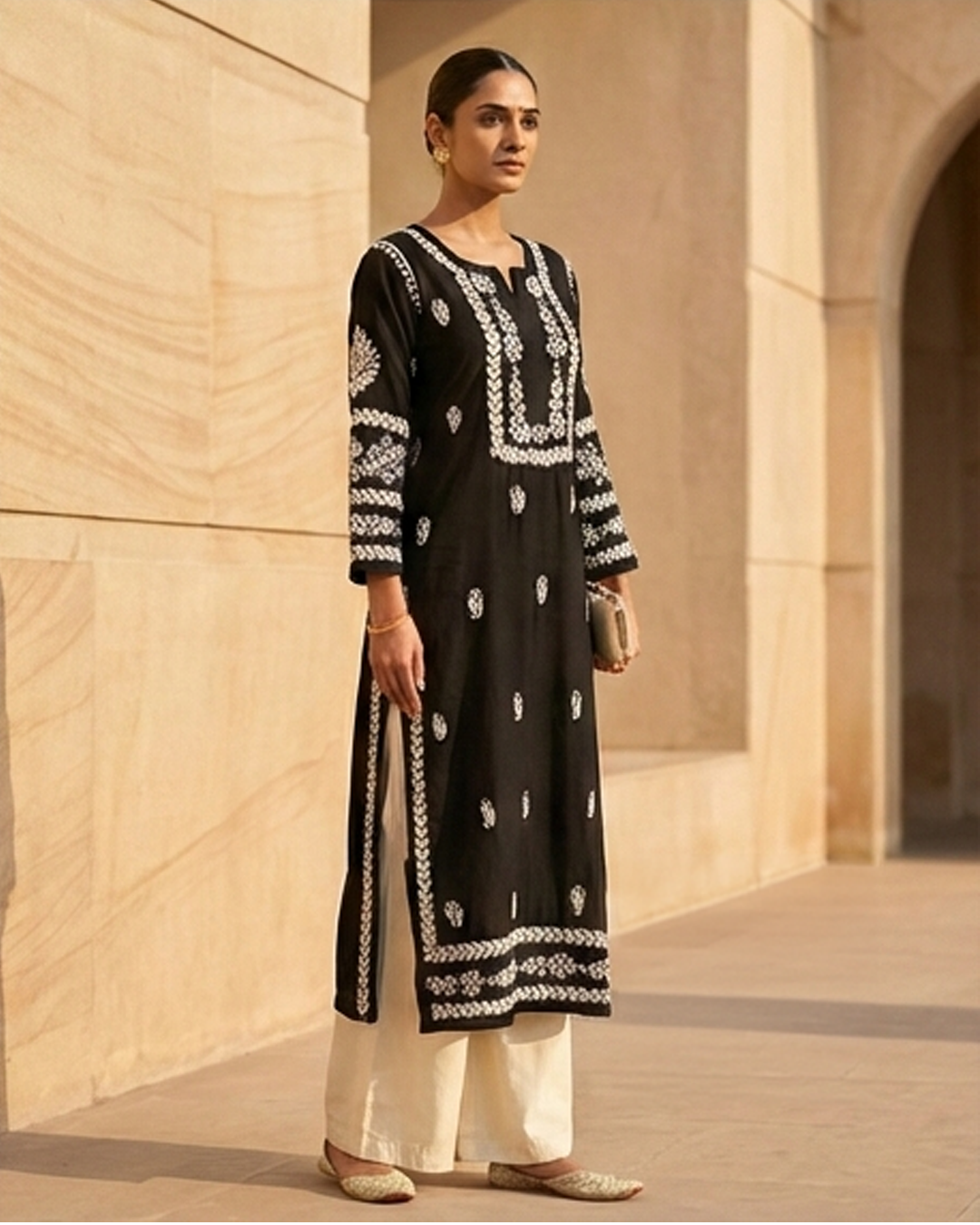Black Chikankari Modal Long Kurti