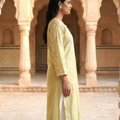 Golden Cotton Chanderi Chikankari Kurta