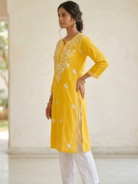 Yellow Rayon Long Kurti