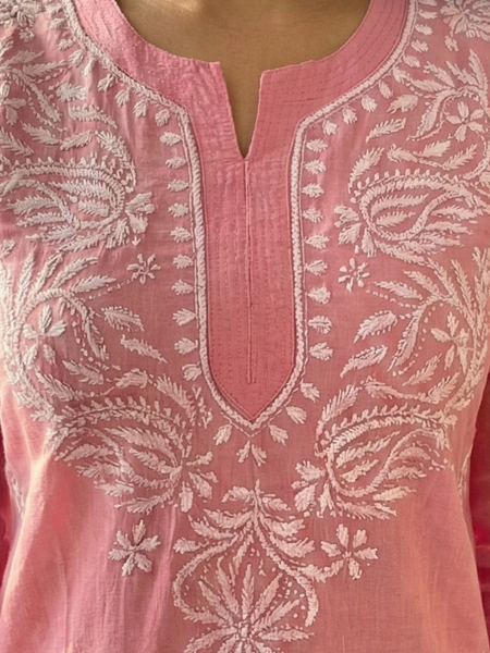 Pink Readymade Cotton Short Kurti