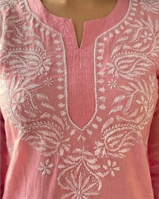 Pink Readymade Cotton Short Kurti