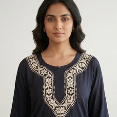 Heritage Black Rayon Readymade Short Kurti