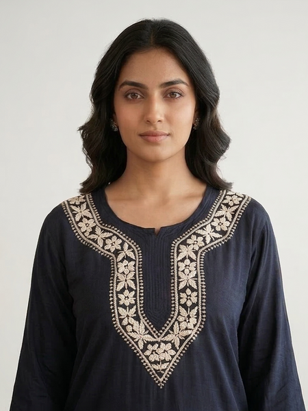 Heritage Black Rayon Readymade Short Kurti