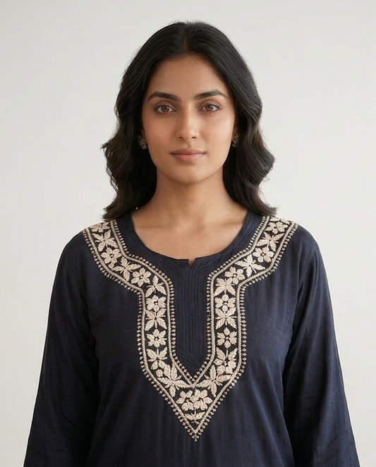 Heritage Black Rayon Readymade Short Kurti