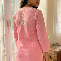 Pink Readymade Cotton Short Kurti
