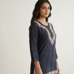 Heritage Black Rayon Readymade Short Kurti
