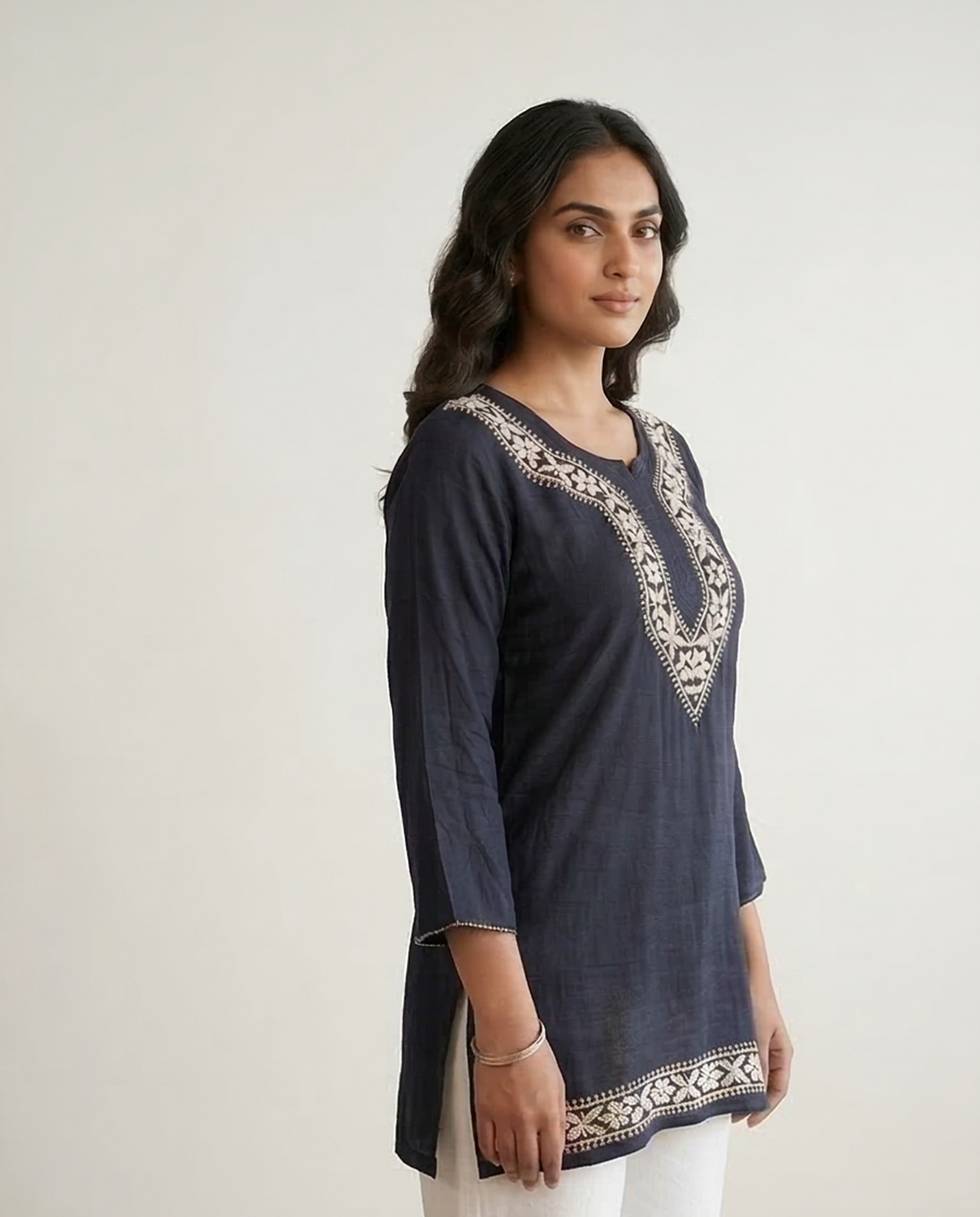 Heritage Black Rayon Readymade Short Kurti