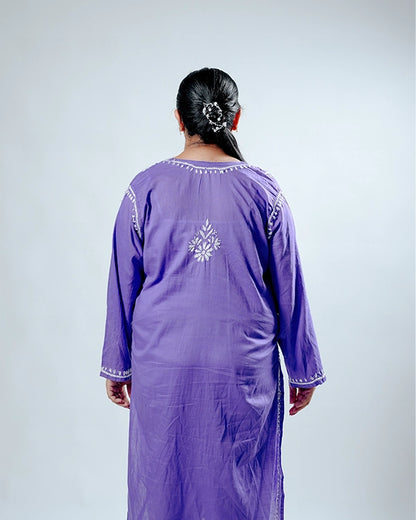 Purple Cotton Kurta With Jaal