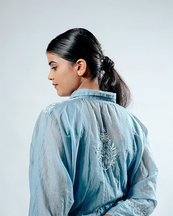 Light Blue Mulchanderi Kaftan