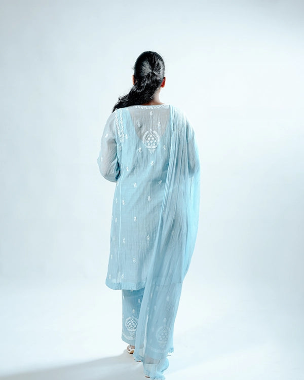 Celestial Blue Mulchanderi Suit Set