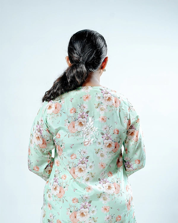 Readymade Divine Flora Crepe Green Kurta