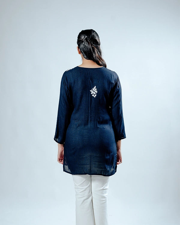Heritage Navy Blue Rayon Short Kurti
