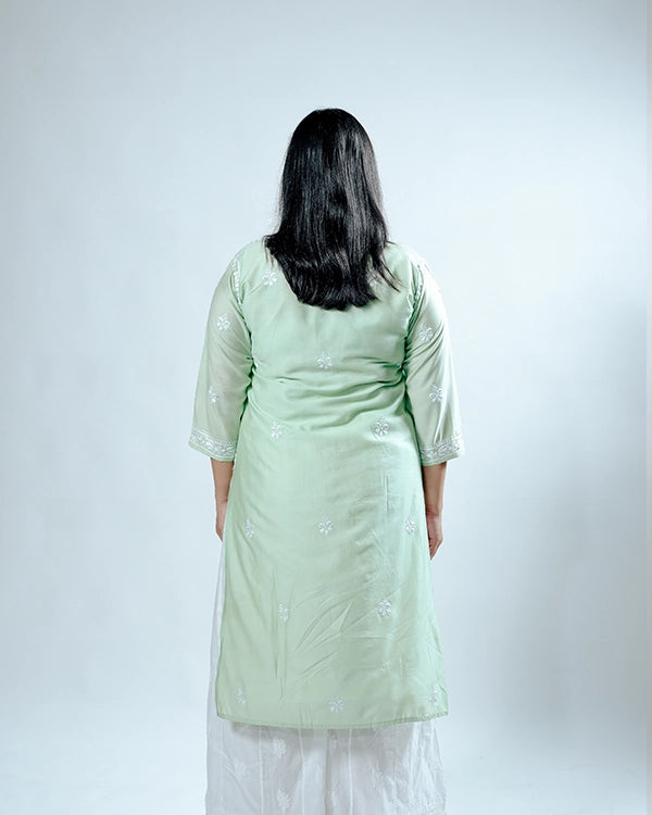 Pista Chanderi Chikankari Aline Kurta