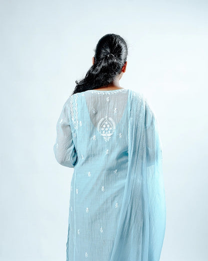 Celestial Blue Mulchanderi Suit Set
