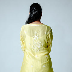 Yellow Muslin Co-ord Set With Ghaspatti chikankari work