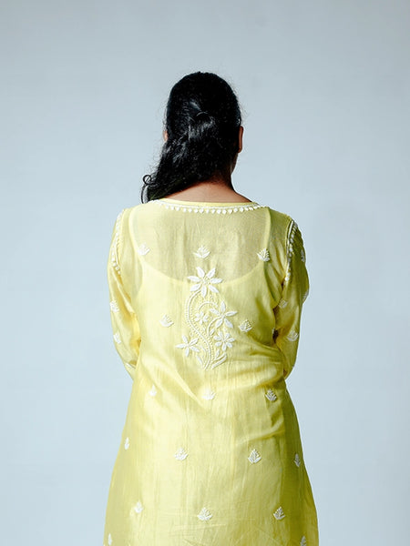 Yellow Muslin Co-ord Set With Ghaspatti chikankari work