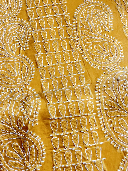 Mustard Yellow Chikankari Unstitched Suit Set