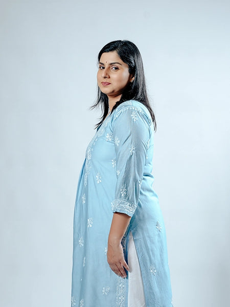 Royal Chanderi Chikankari Aline Kurti