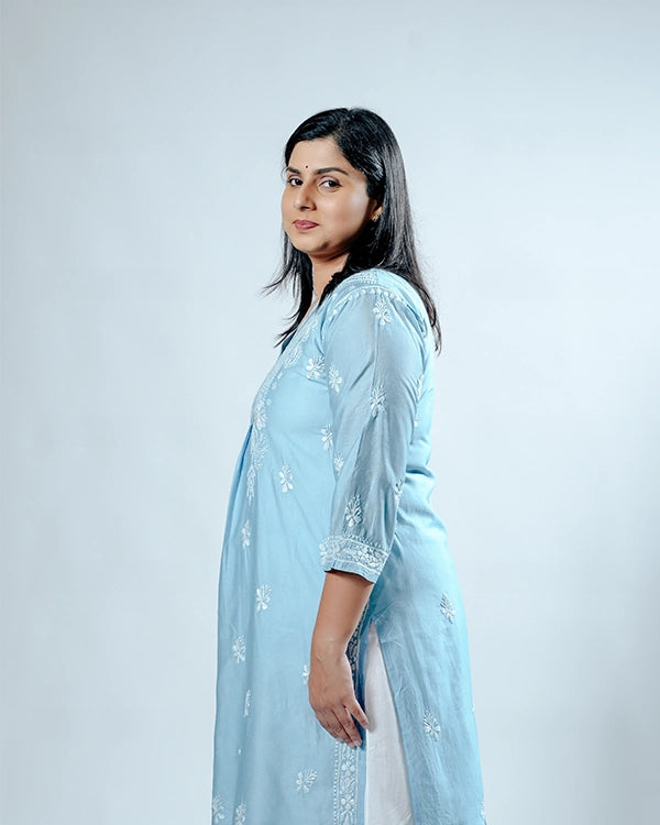 Royal Chanderi Chikankari Aline Kurti