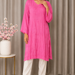 Pink Muslin Mukaish Work Kurta