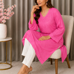 Pink Muslin Mukaish Work Kurta