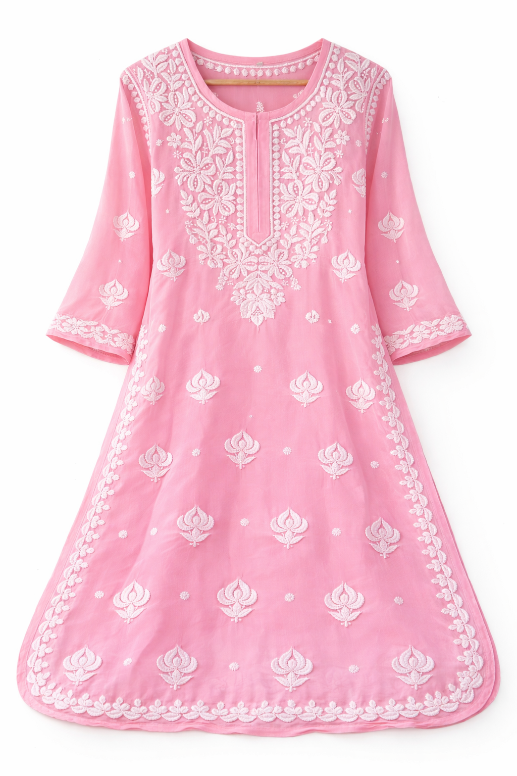 Pink Viscose Georgette Chikankari Readymade Kurta