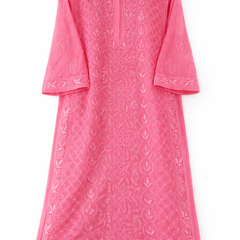 Resham Readymade Viscose Georgette Kurta In Rose Pink Color