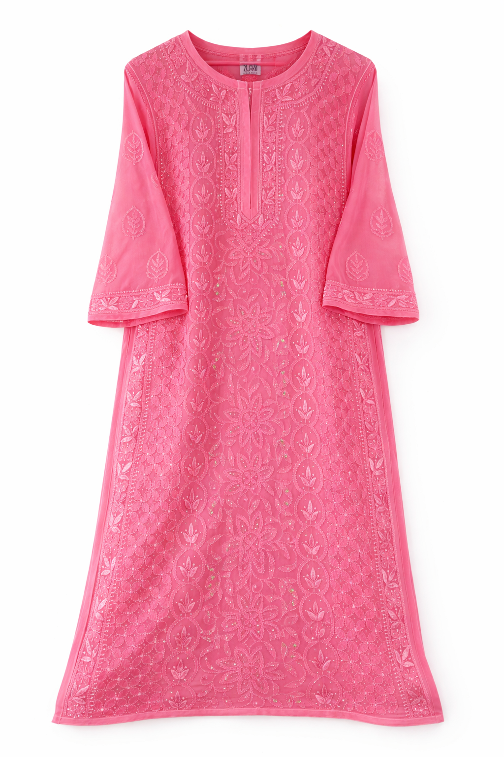 Resham Viscose Georgette Kurta In Rose Pink Color