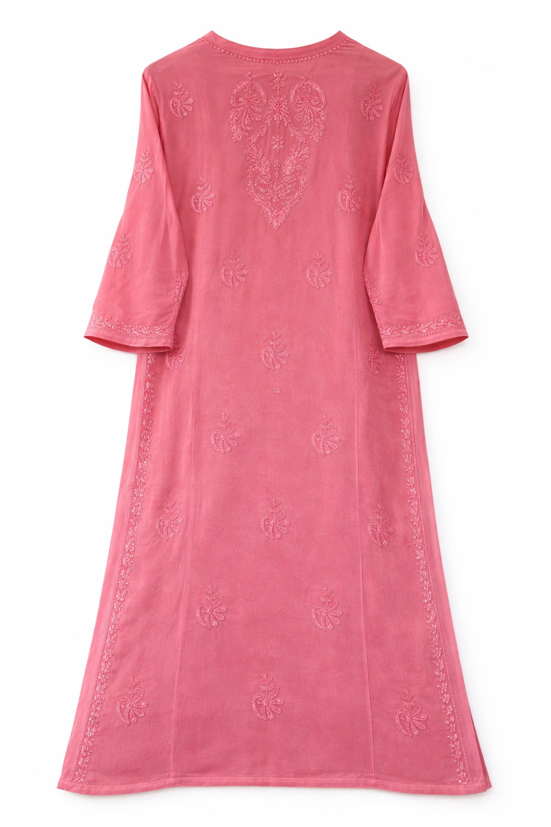 Resham Readymade Viscose Georgette Kurta In Rose Pink Color