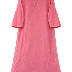 Resham Readymade Viscose Georgette Kurta In Rose Pink Color