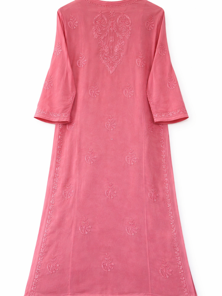 Resham Readymade Viscose Georgette Kurta In Rose Pink Color