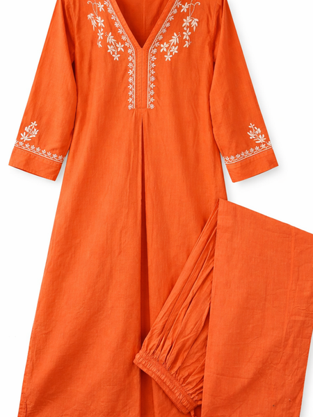 Orange Readymade Cotton Co-ord Set