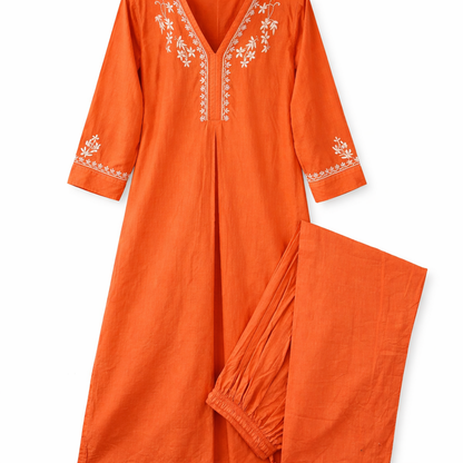 Orange Readymade Cotton Co-ord Set