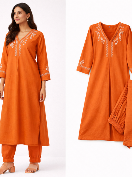 Orange Readymade Cotton Co-ord Set