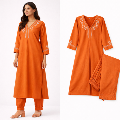 Orange Readymade Cotton Co-ord Set