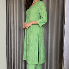 Green Muslin Mukaish Work Kurta