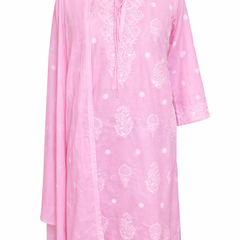 Cotton Pink Kurta Dupatta Set with Katdana Work