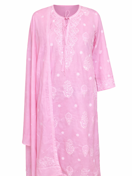 Cotton Pink Kurta Dupatta Set with Katdana Work