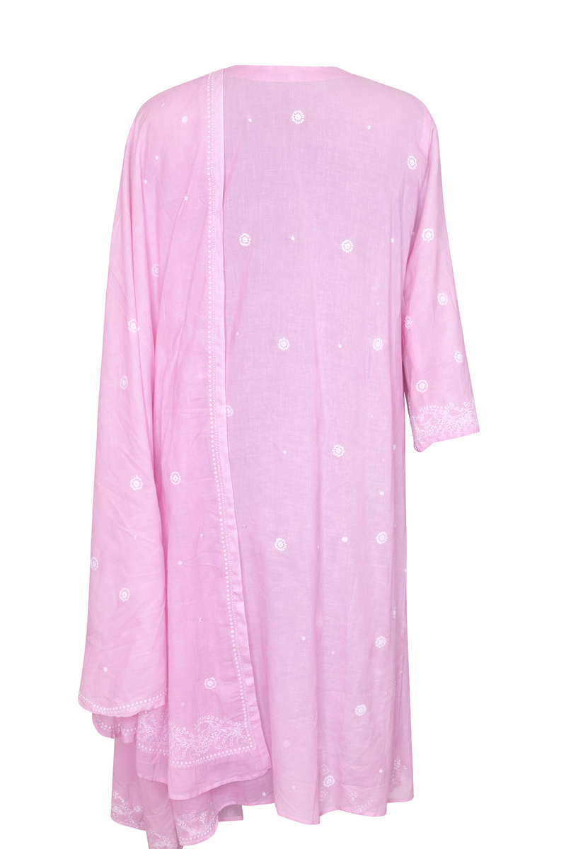 Cotton Pink Kurta Dupatta Set with Katdana Work