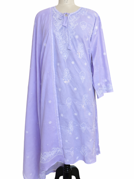 Purple Pure Cotton Semistitched Suit Set