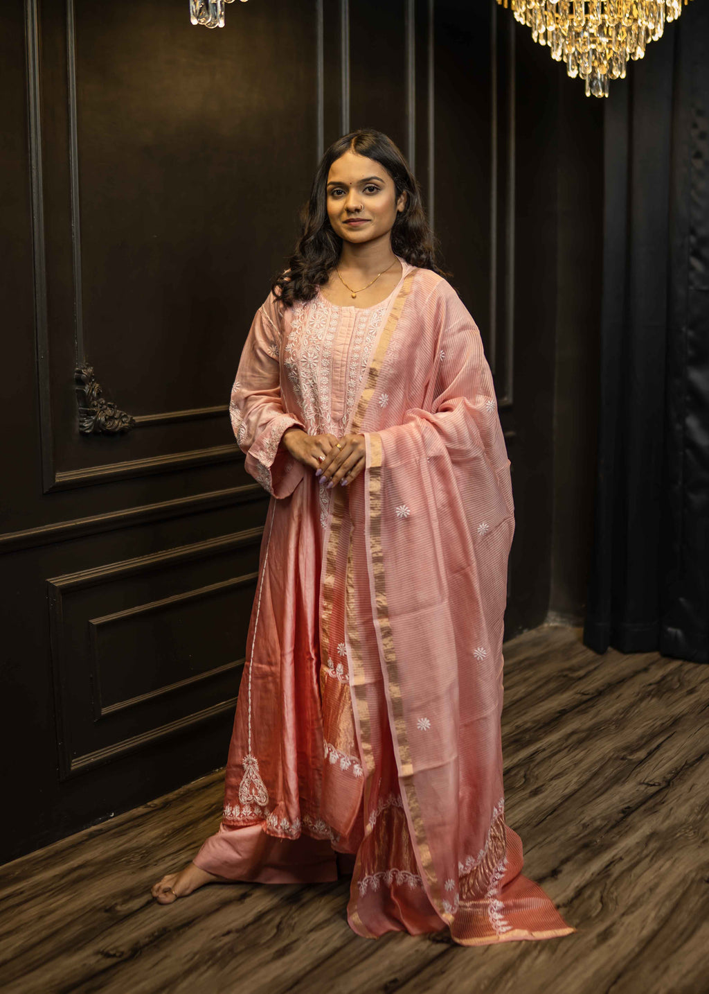 Mul Chanderi Chikankari Anarkali Suit – Kurta with Dupatta