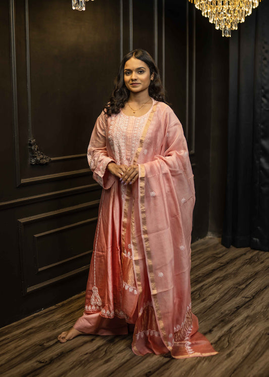 Mul Chanderi Chikankari Anarkali Suit – Kurta with Dupatta