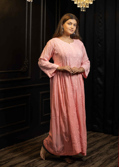 Viscose Georgette A-Line Chikankari Kurta with Elegant Inner Lining