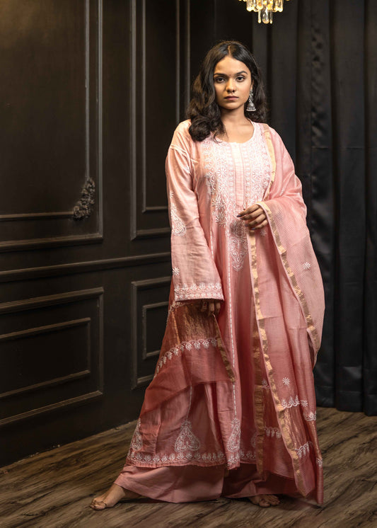 Mul Chanderi Chikankari Anarkali Suit – Kurta with Dupatta